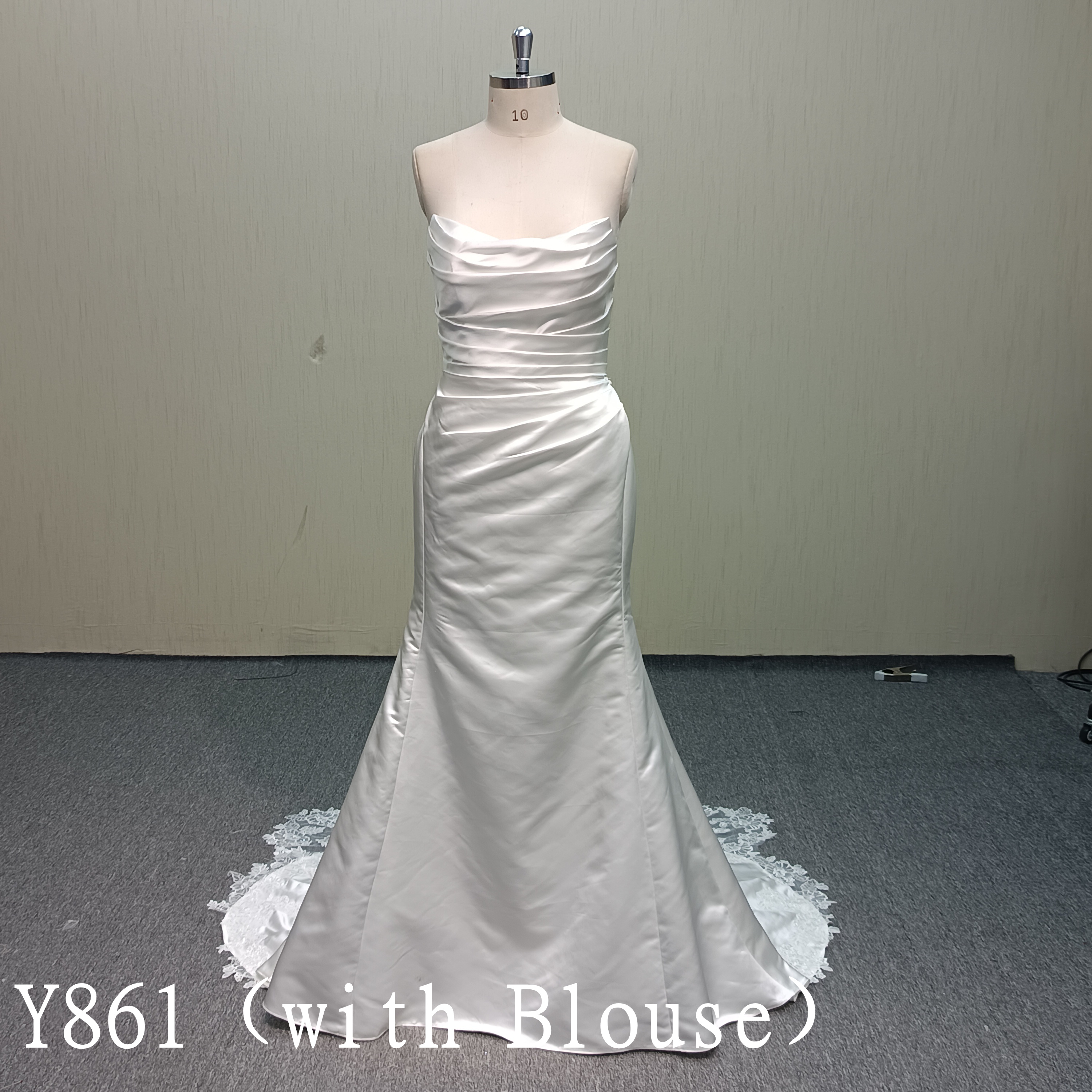 Y861 Royal Chameleon: Backless Ruched Satin Mermaid with Detachable Beaded Lace Bolero