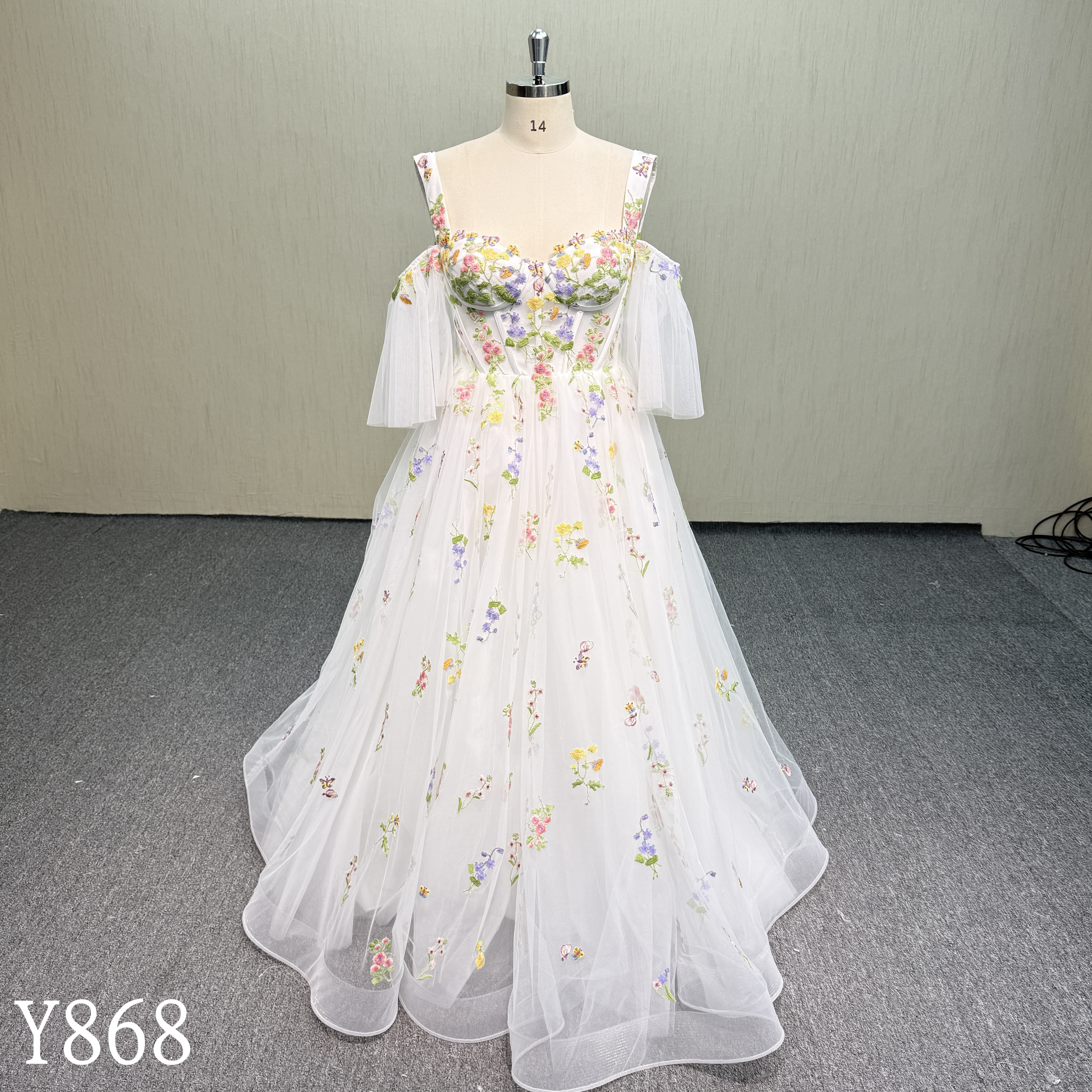 Y868 Garden Party: Multicolor Floral Lace A-Line Dress with Versatile Drop Sleeves