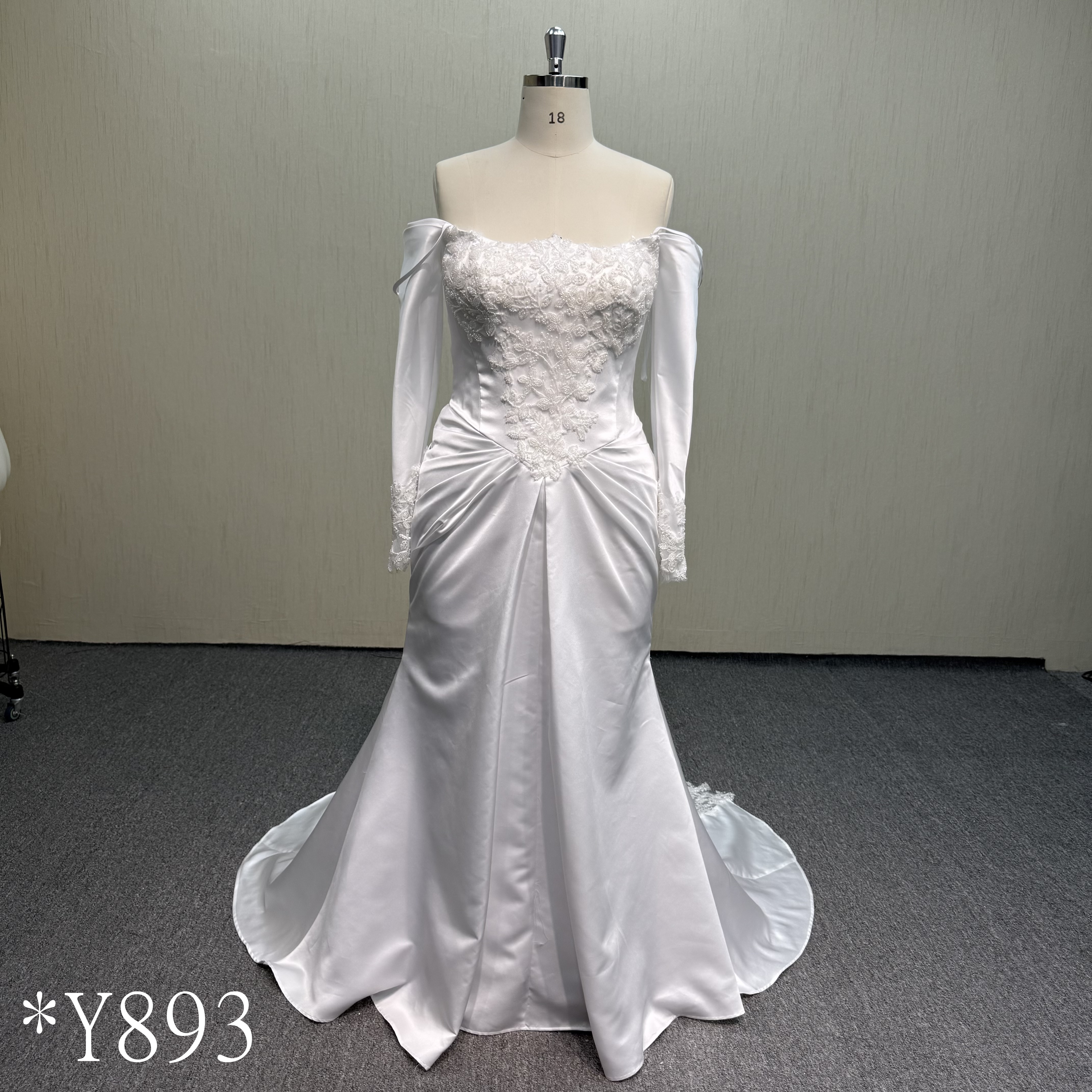 Y893 Beaded Mermaid Gown with Deep Back & Covered Button wedding dress