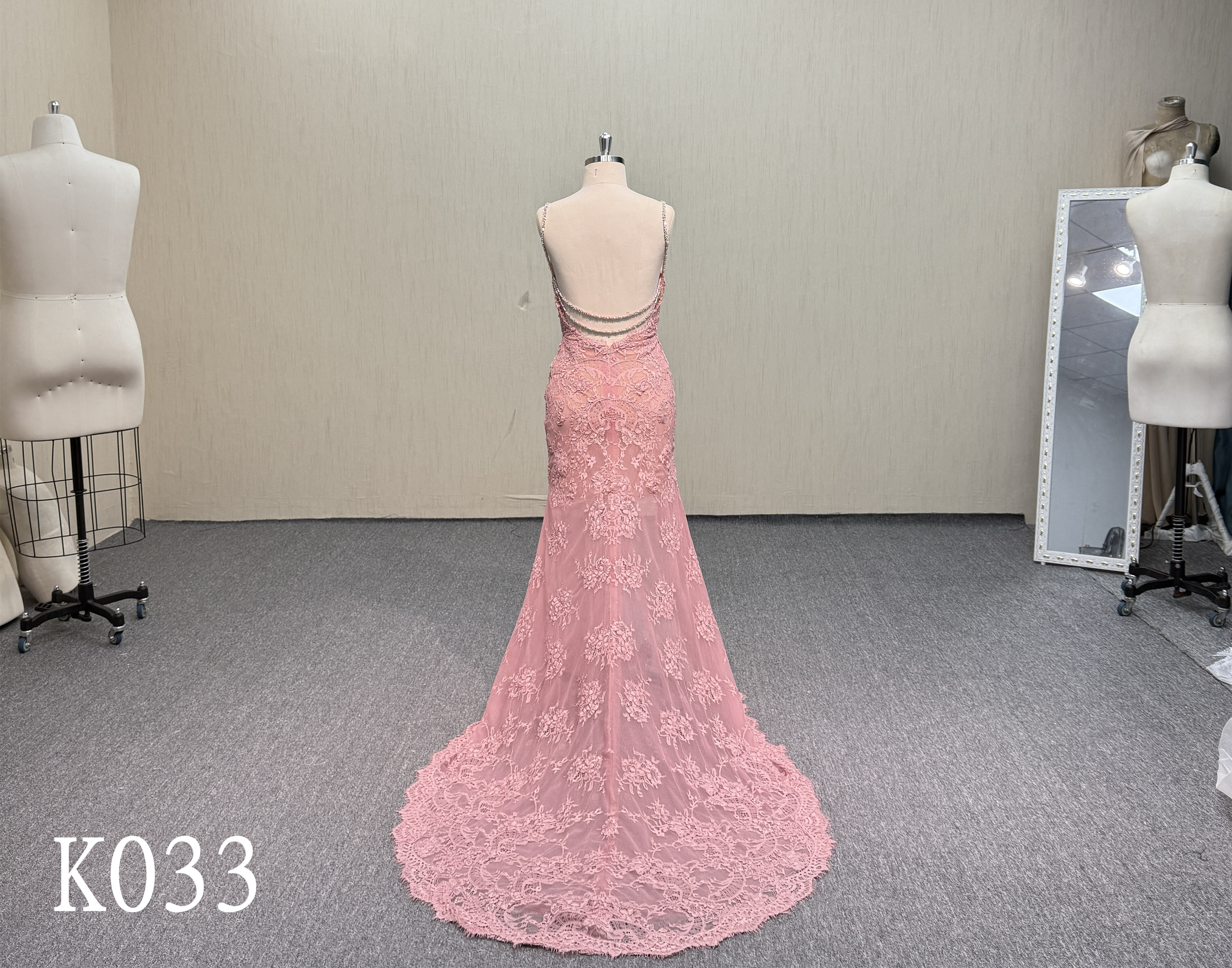 K033 Chic Deep V-Neck Spaghetti Strap Bridal Gown.