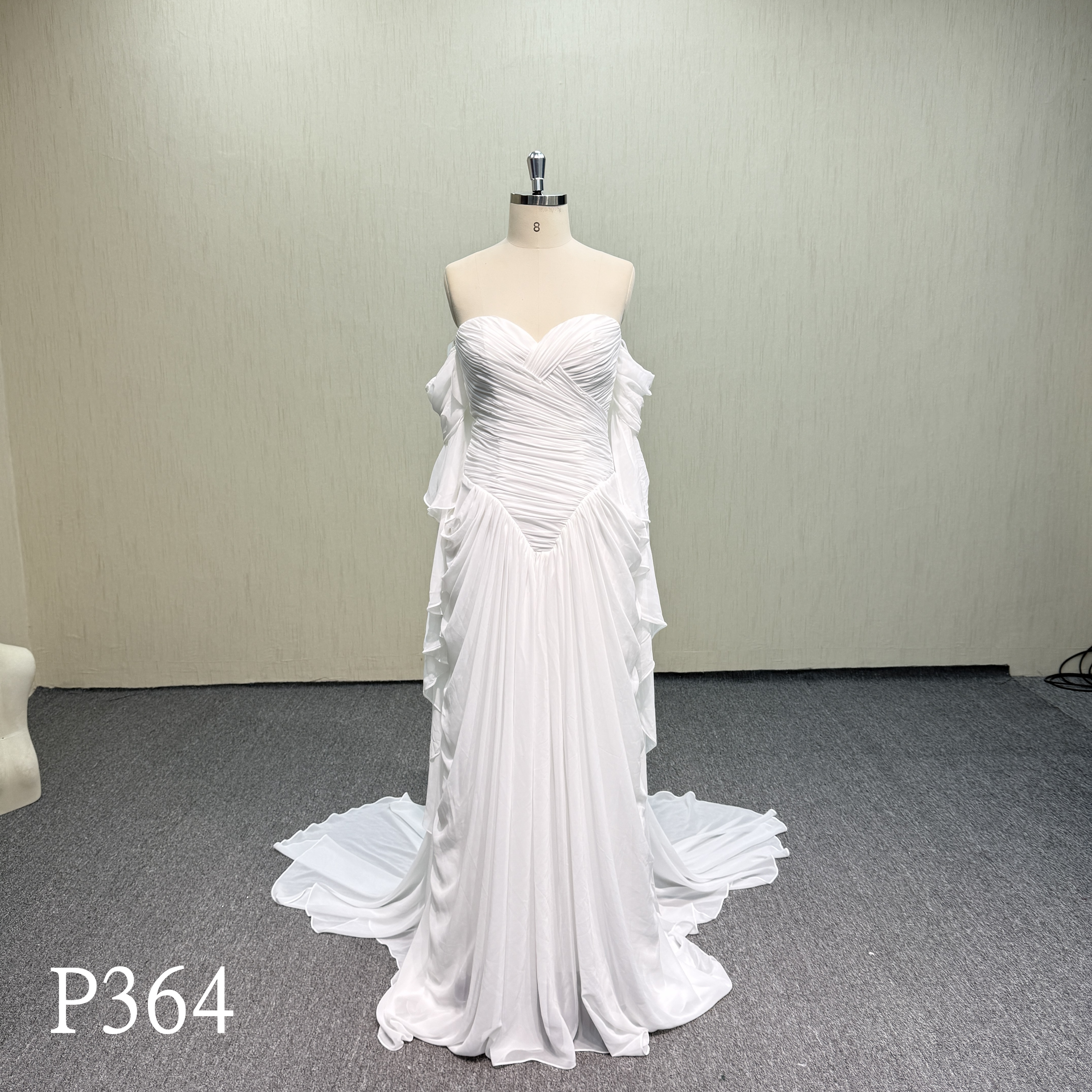 P364 Stunning Draped Arm Sleeves and Delicate Gathering Details