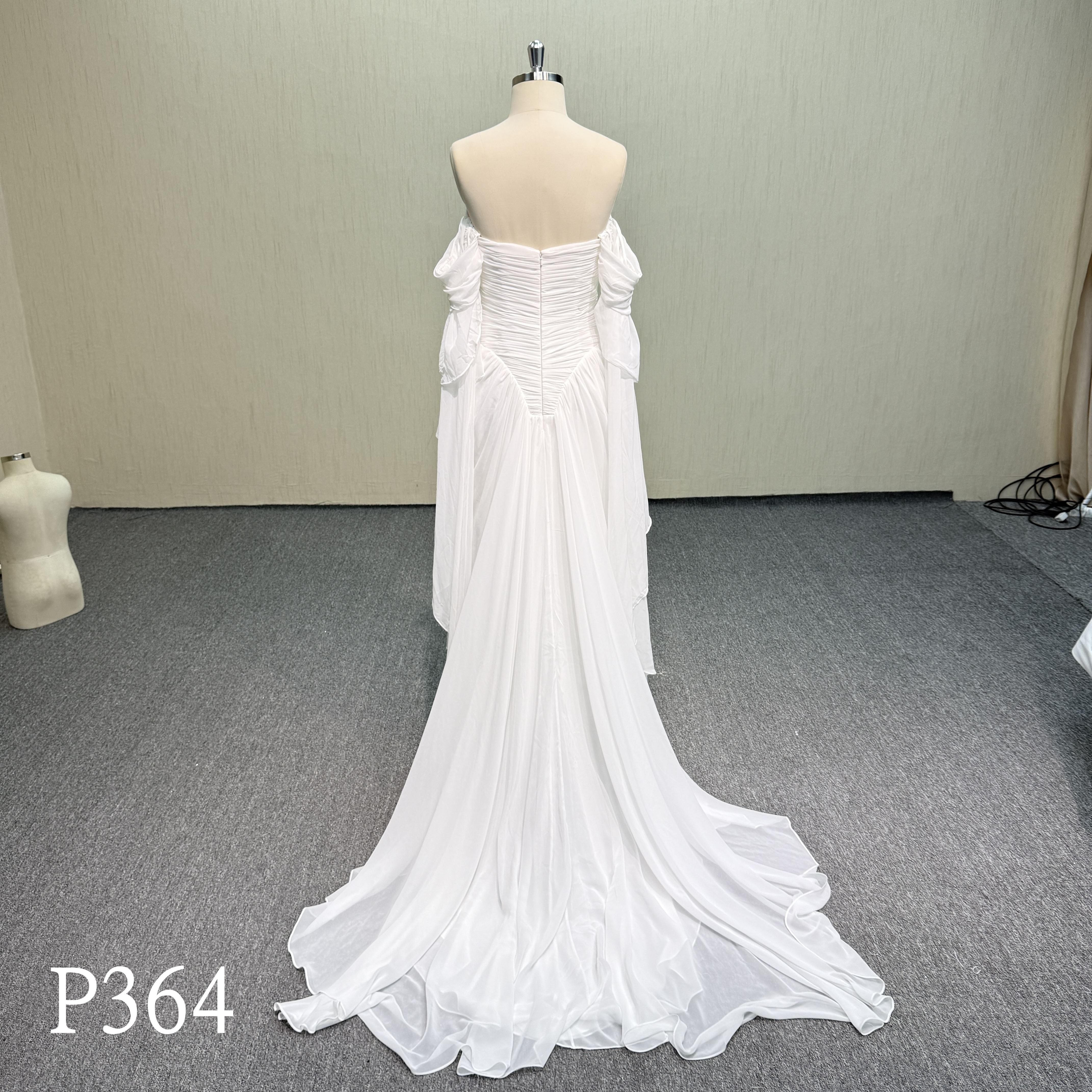 P364 Stunning Draped Arm Sleeves and Delicate Gathering Details