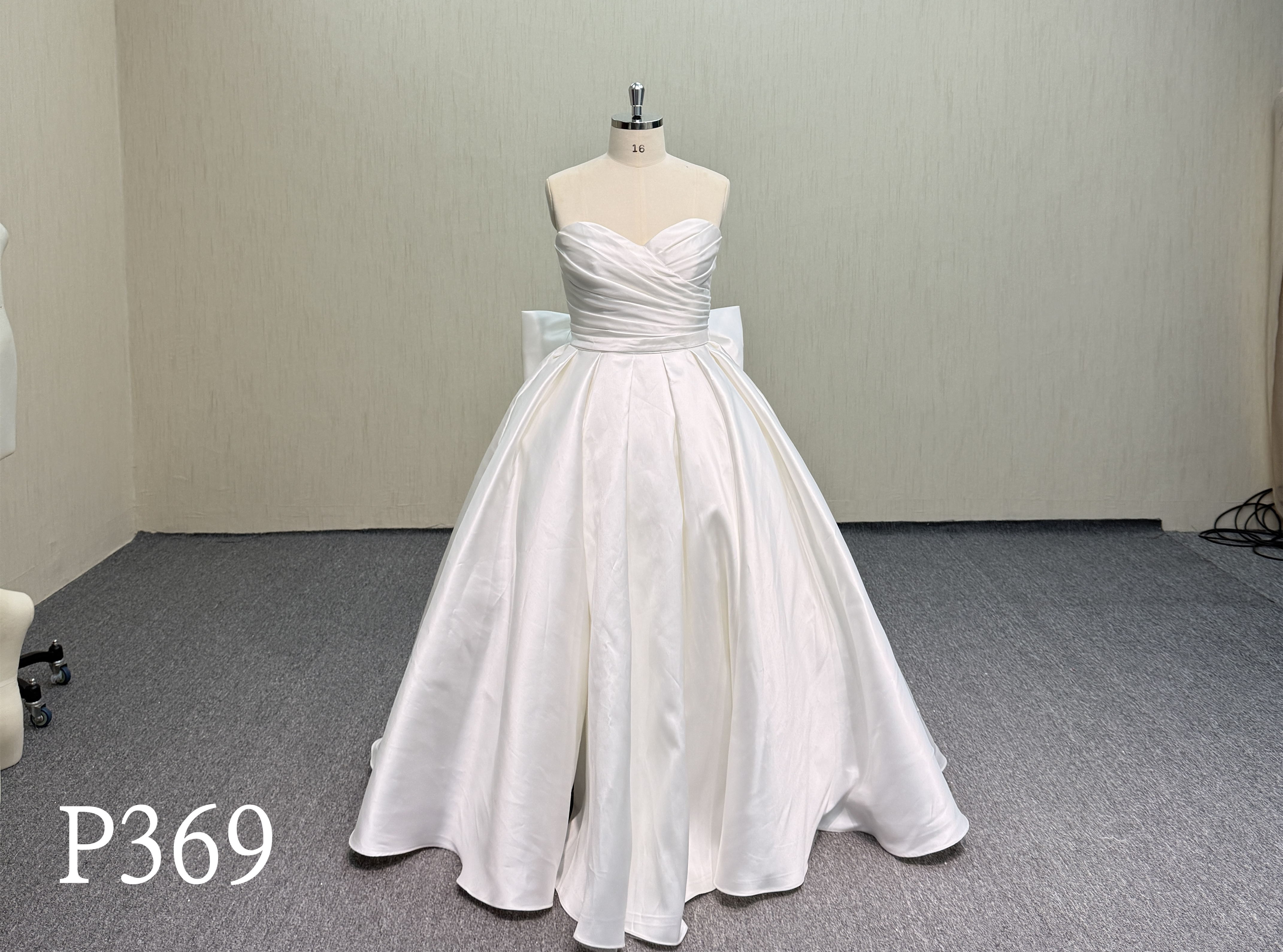 P369 Elegant Strapless A-Line Dress with Back Tie Bow.
