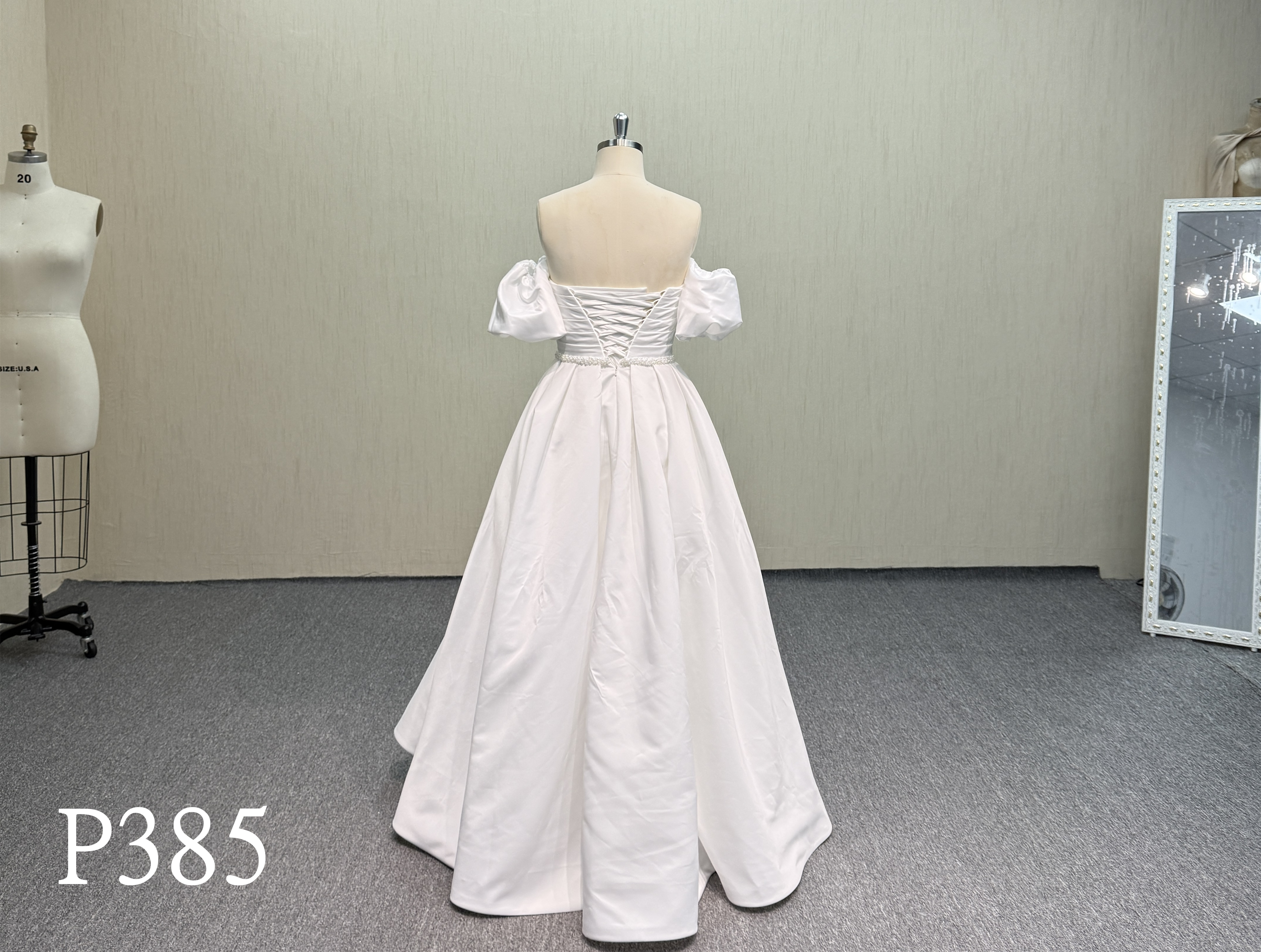 P385 Sweetheart Allure: Smooth Satin A-Line Dress with Criss-Cross Draped Bodice