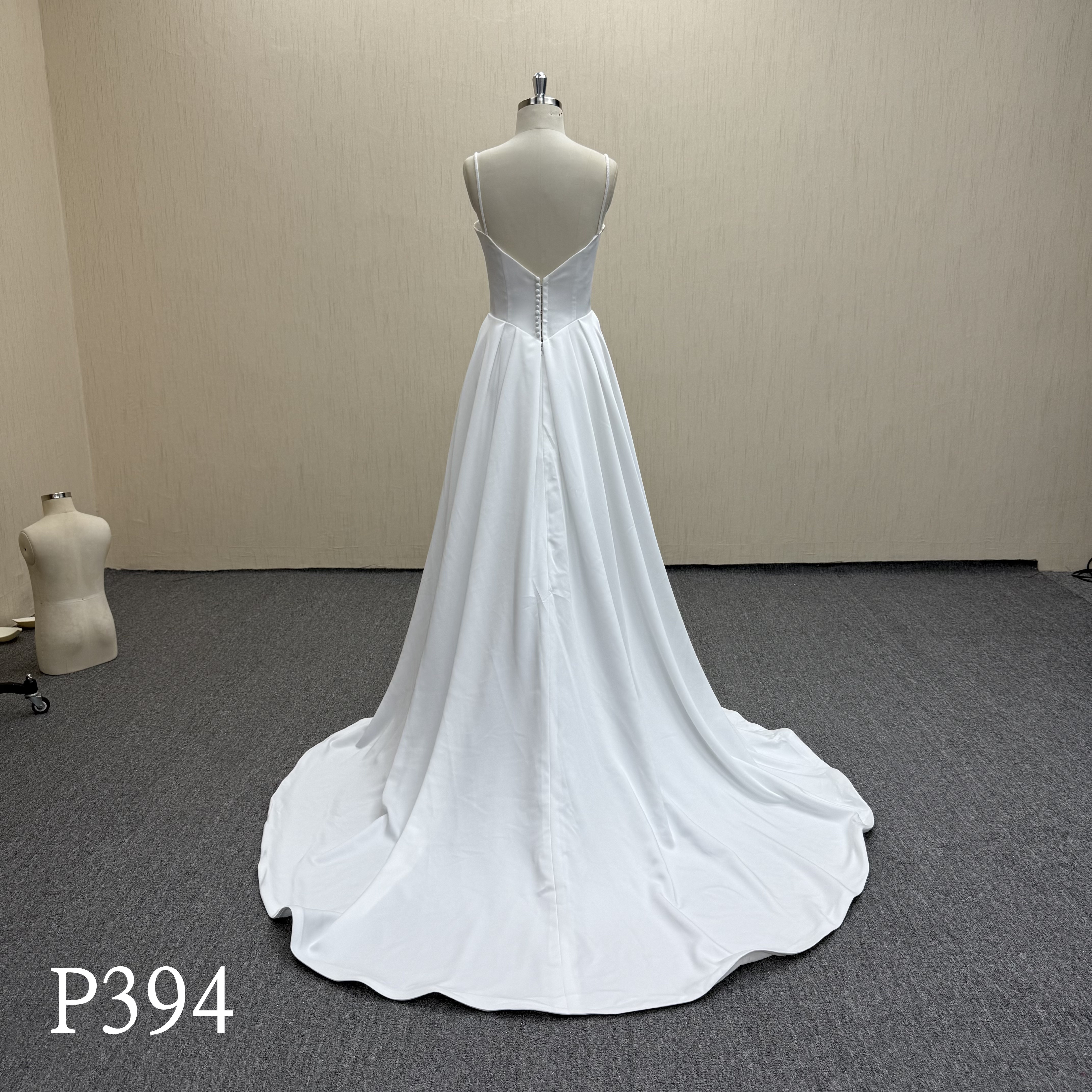 P394 Stunning Front High Slit Satin Dress with Pleated Skirt.