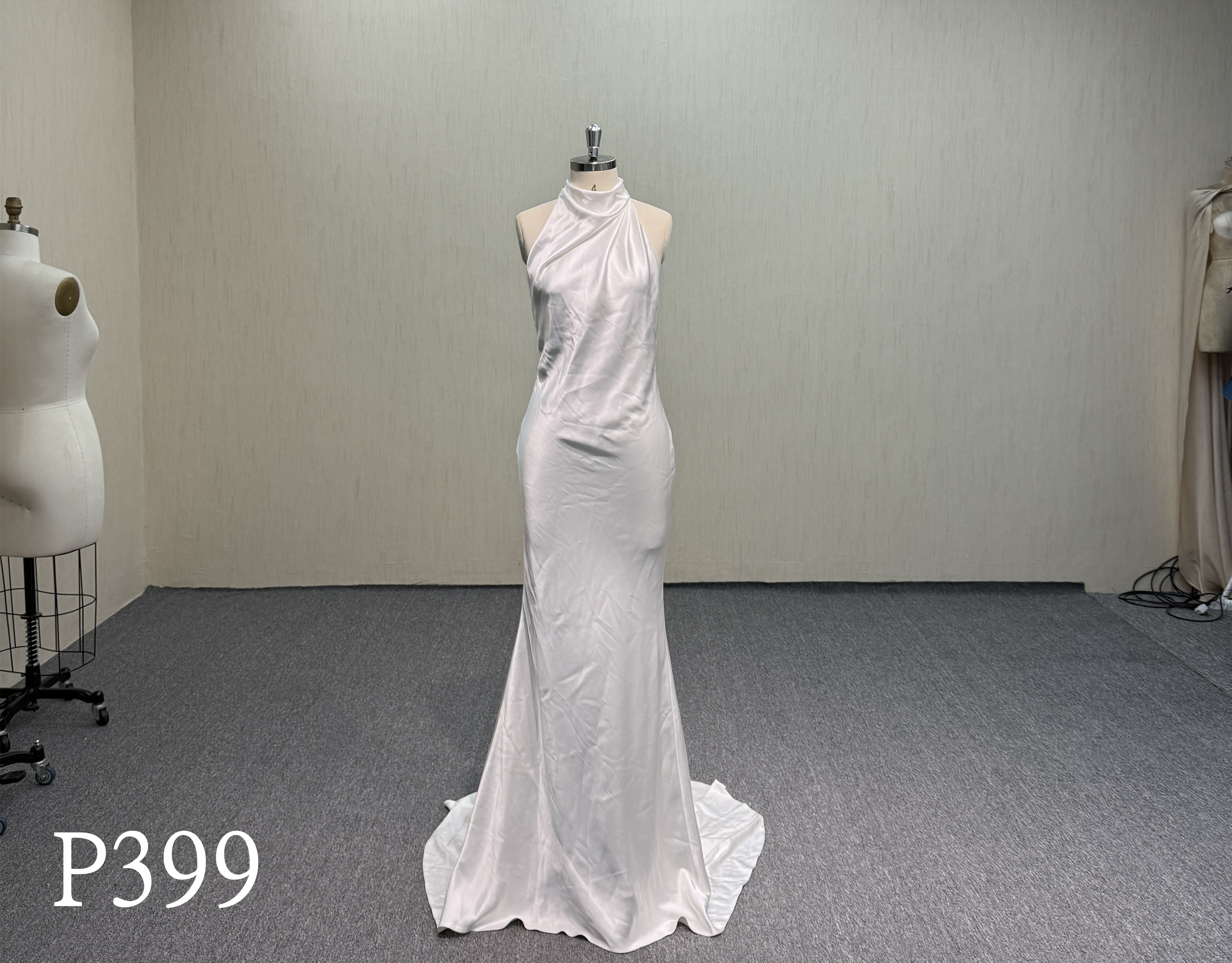 P399 Halter Neck Satin Mermaid Wedding Dress.