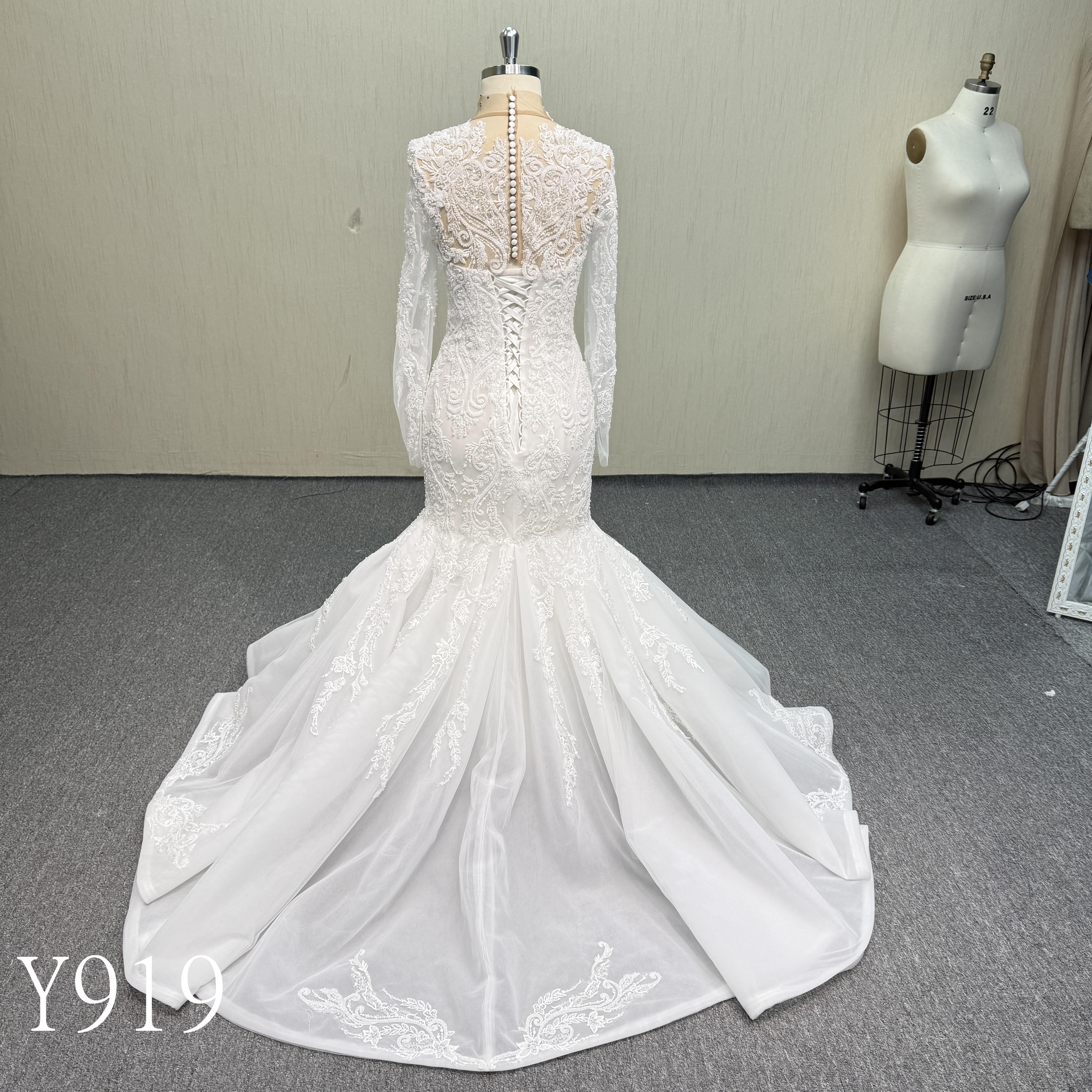 Y919 Off-the-Shoulder Long Sleeve Mermaid Dress