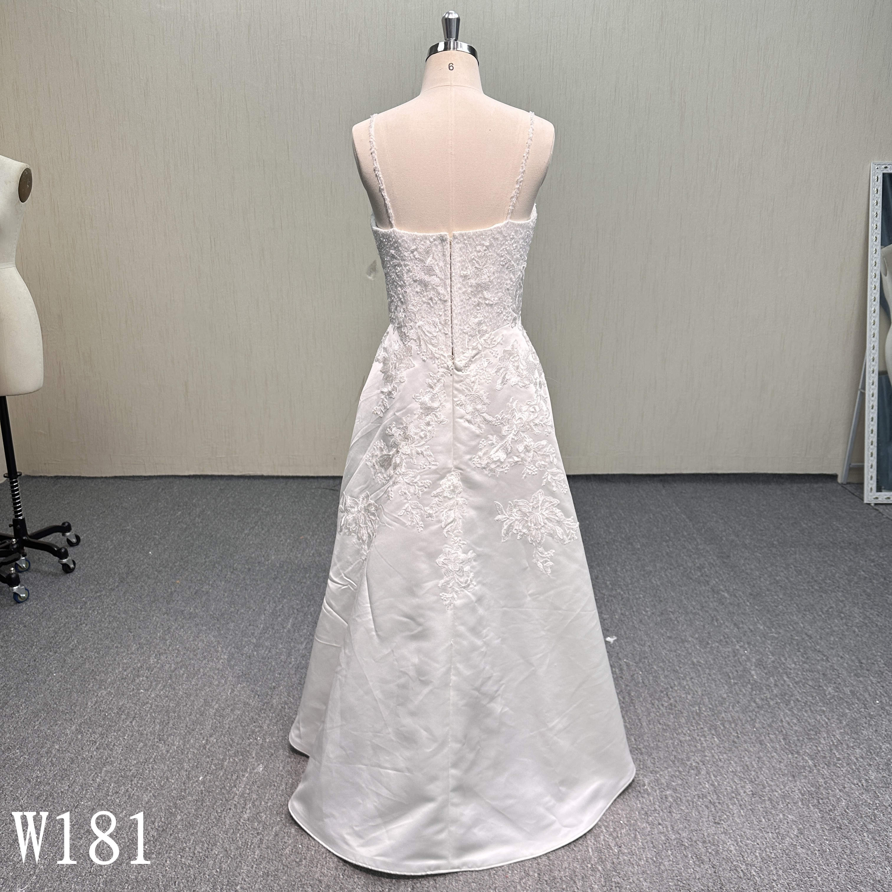 W181 Minimalist V-Neck Lace Applique Dress for Modern Brides.