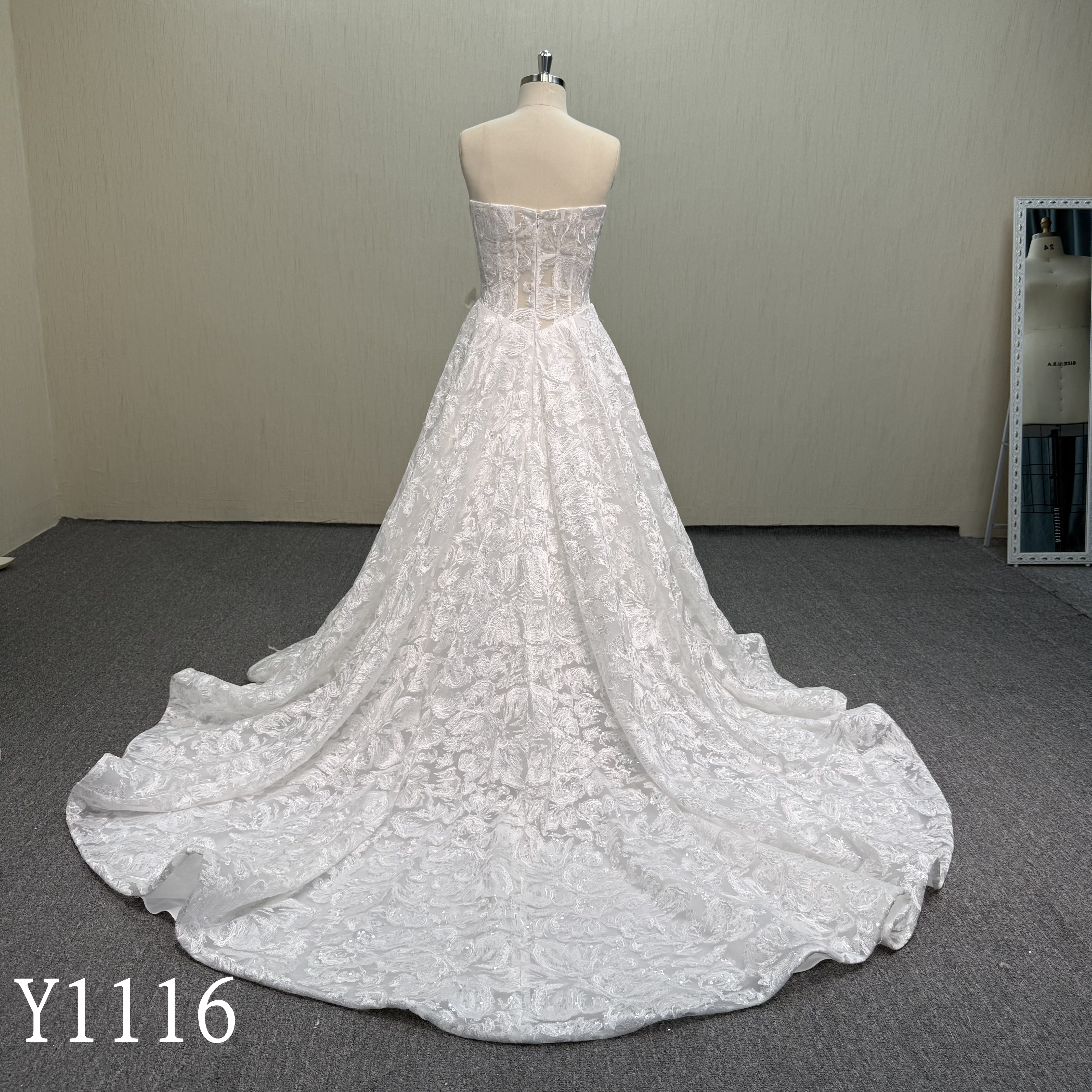 Y1156 Romantic A-Line Wedding Dress with All-Over Floral Embroidery