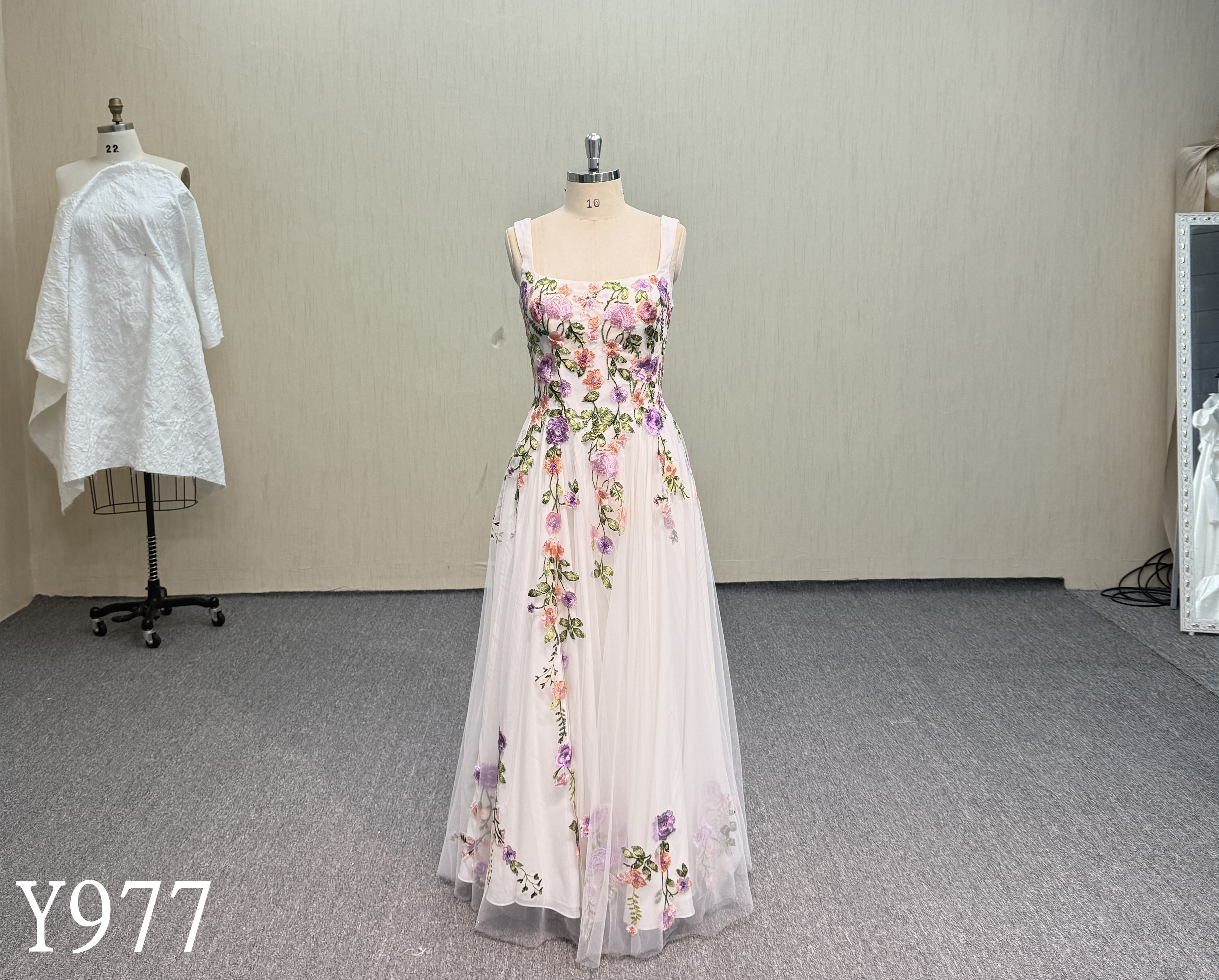 Y977 Colourful Floral Embroidered A-Line Wedding Dress with Square Neck