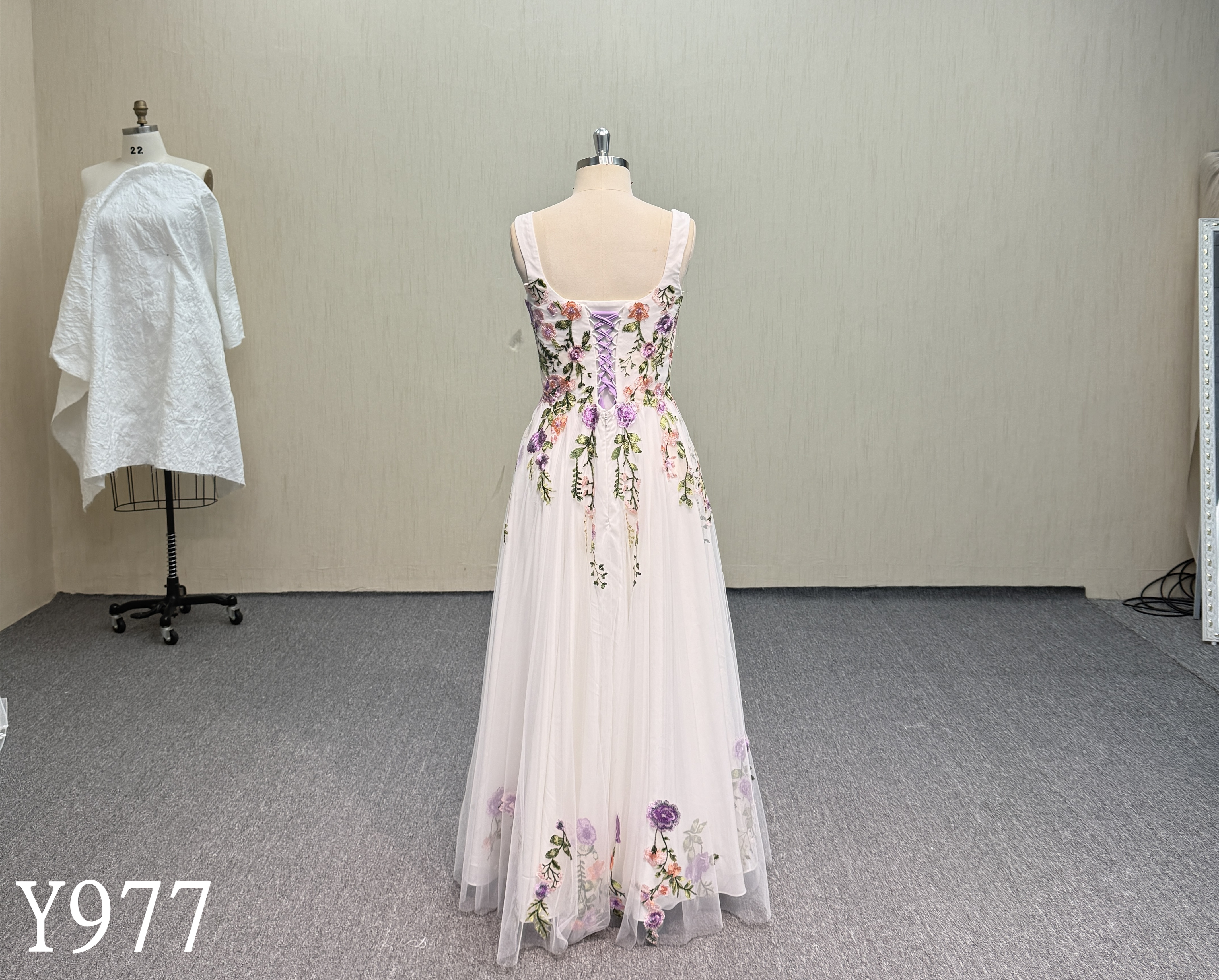 Y977 Colourful Floral Embroidered A-Line Wedding Dress with Square Neck