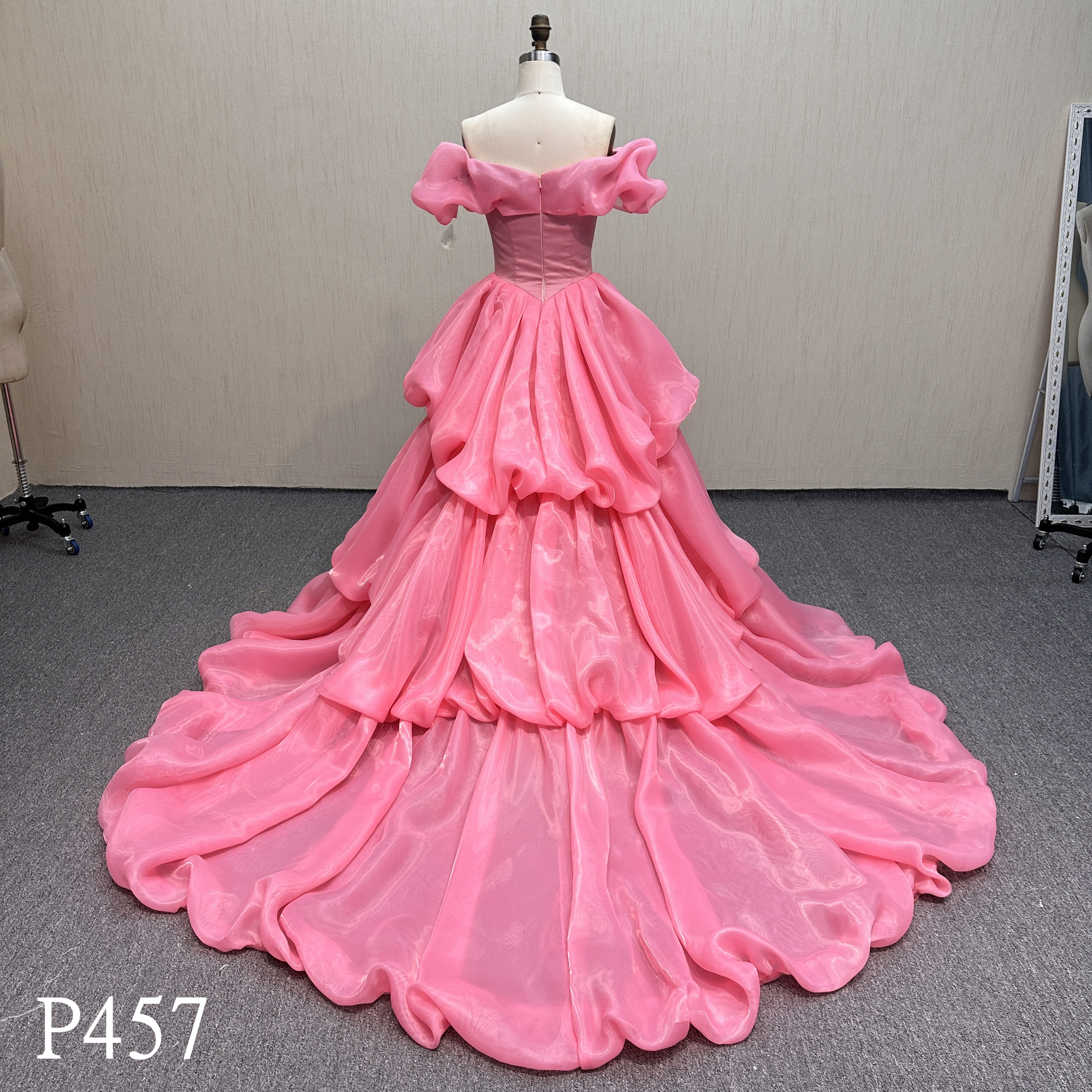 P457 Vibrant Pink Prom Dress for Special Occasions.