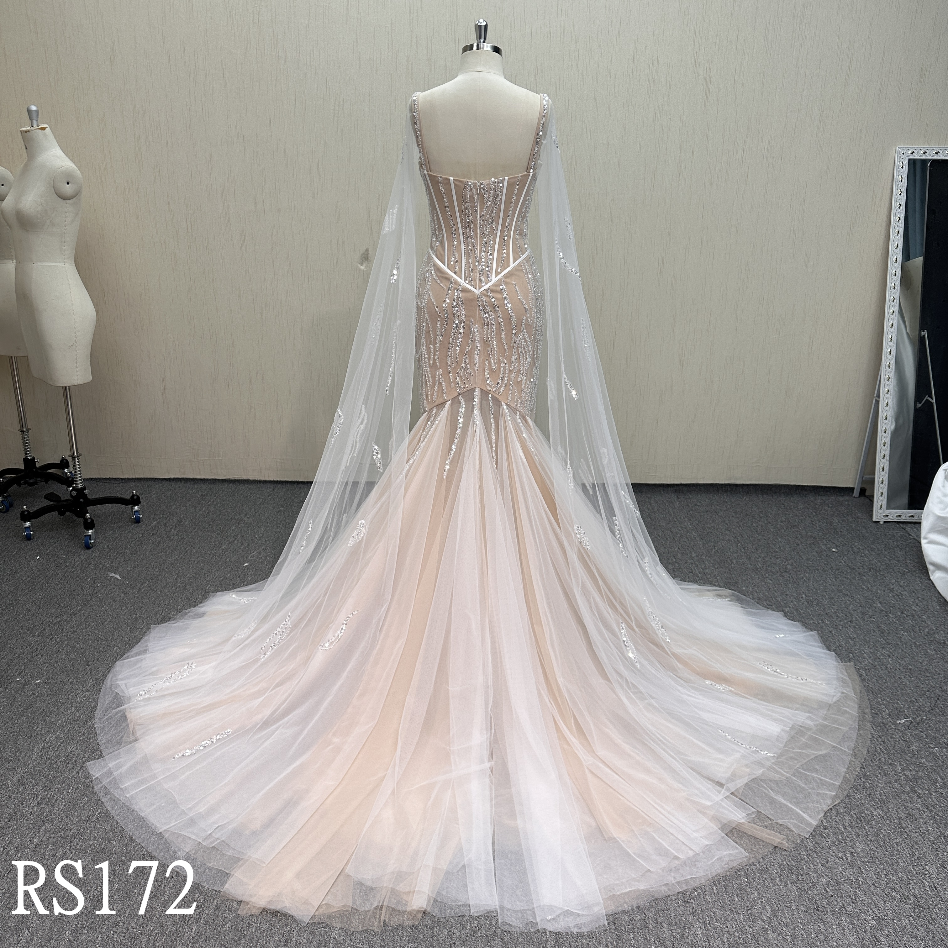 RS172 Fit-and-Flare Tulle Gown with Intricate Beadwork