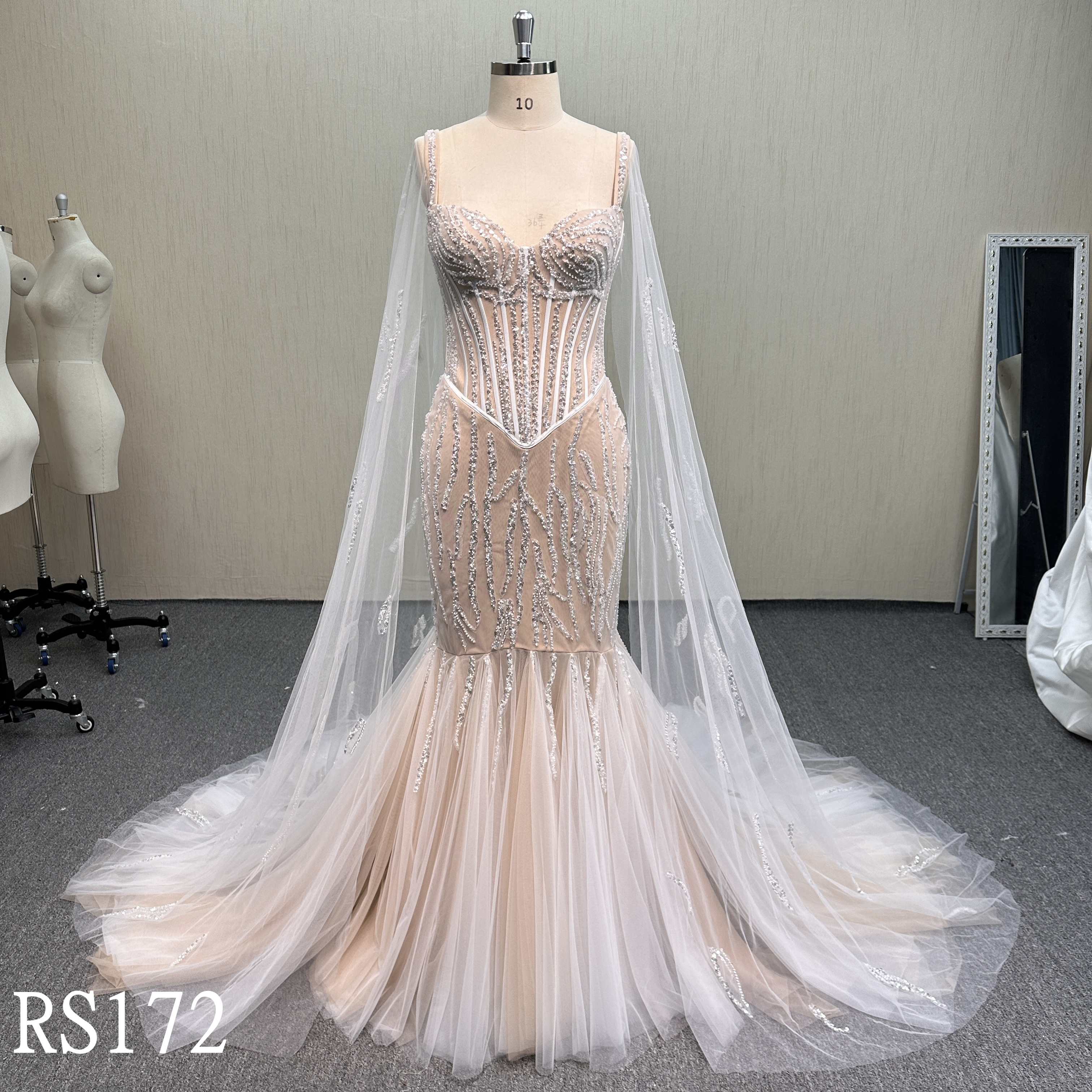 RS172 Fit-and-Flare Tulle Gown with Intricate Beadwork