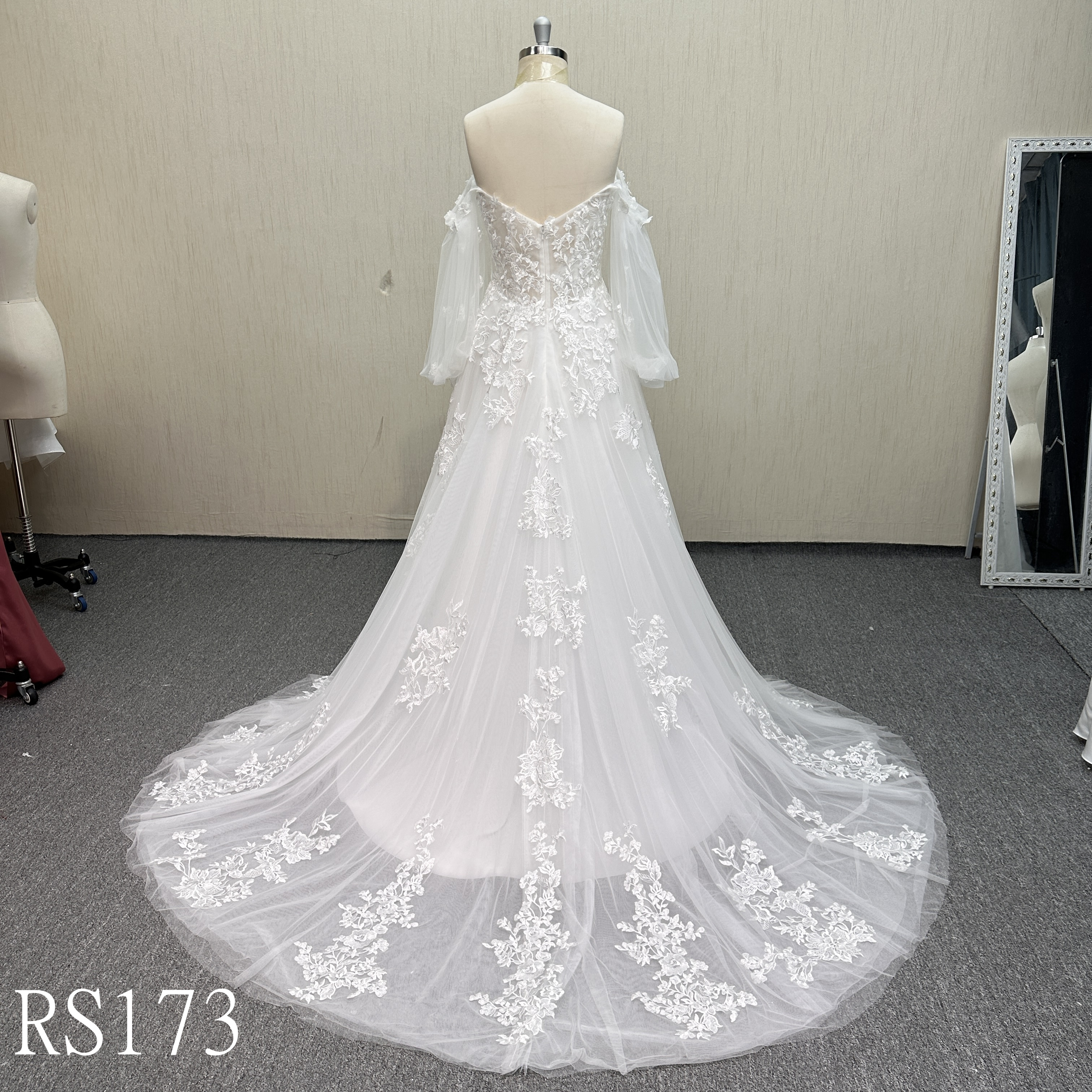 RS173 Off-the-Shoulder Puff Sleeve A  line Bridal Gown