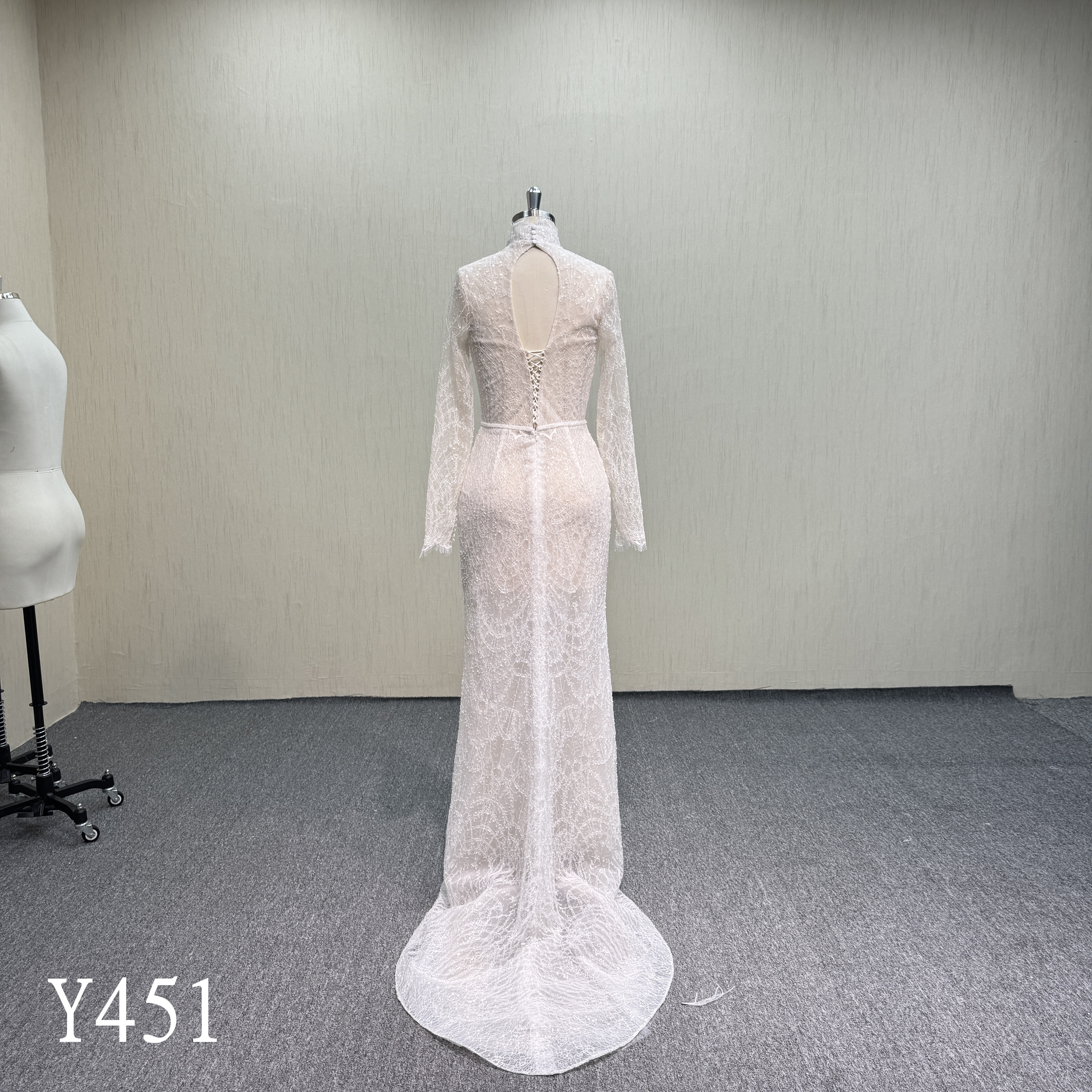 Y451 Sheer Lace Mermaid Wedding Dress.