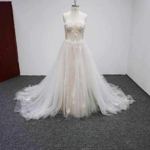 Y024 A-line Sweetheart Neck 3D Floral Tulle Wedding Dresses