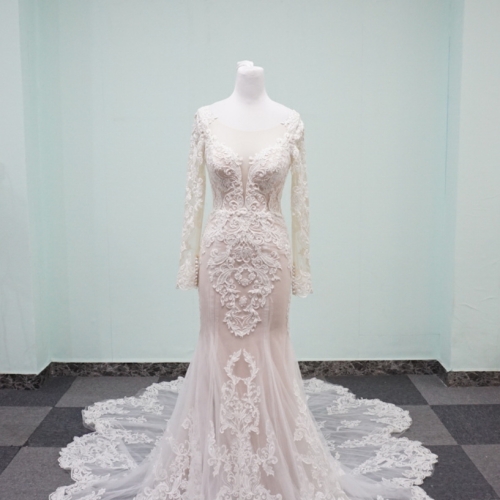 Y036 Long Sleeve Deep V Neck Sexy See Through Mermaid Wedding Dresses