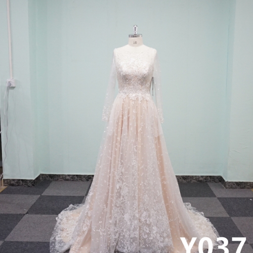 Y037 Long Sleeve A-line Lace Bridal Wedding Dresses