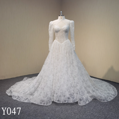 Y047 Detachable Shawl Long Sleeve Sexy Sweetheart Neck French Wedding Dresses