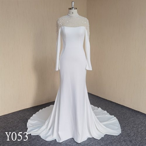 Y053 Long Sleeve High Neck Beaded Mermaid Wedding Dresses
