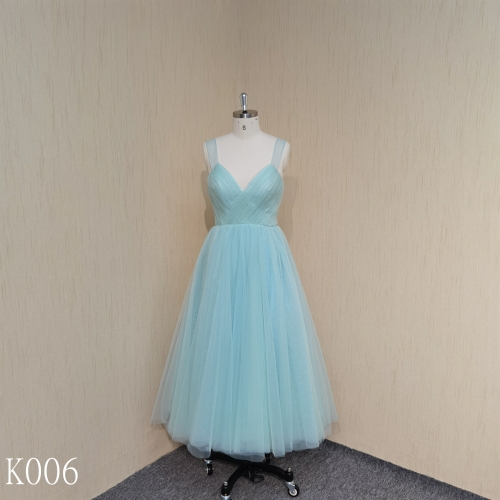 K006 A-line Blue Wedding Dress V-neck Evening Dress