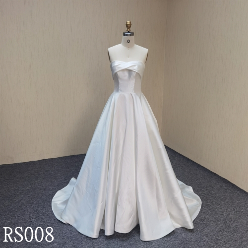 RS008 Strapless A-Line Wedding Dress with pleat made in Guangdong Suppliers