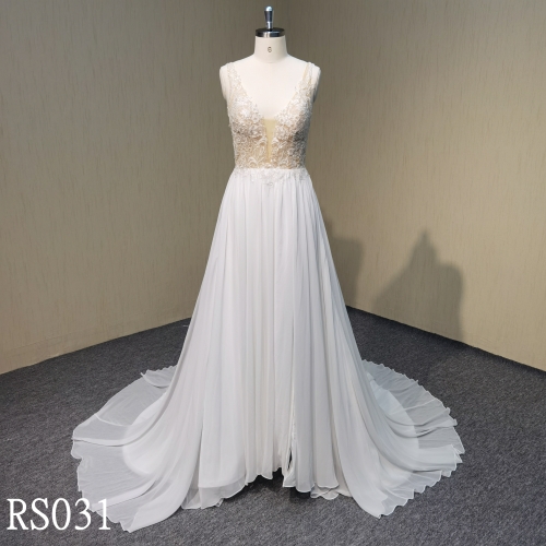 RS031 A Line wedding dress with applique made in Guangzhou supplier