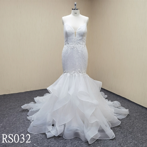 RS032 Mermaid wedding dress with beaded lace made in Guangdong