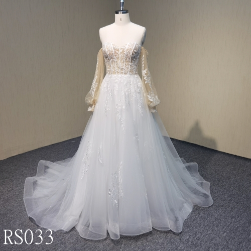 RS033 A-line Bridal Wedding Dresse with fishbone Sweetheart neckline Made in Guangdong Suppliers
