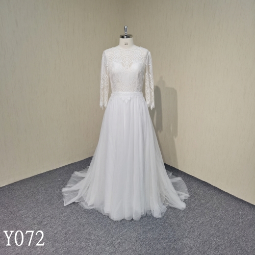 Y072 Long Sleeve High Neck A-line Simple Bridal Wedding Dresses