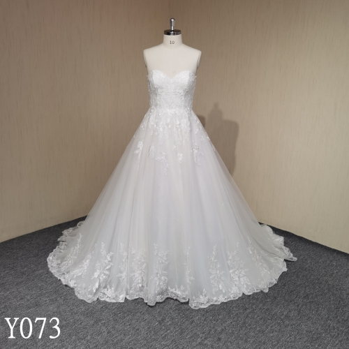 Y073 Sleeveless Sweetheart Neck A-line Lace Bridal Wedding Dresses