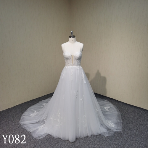 Y082 Sexy A-line Sweetheart Neck Spaghetti Strap Beaded Wedding Dresses