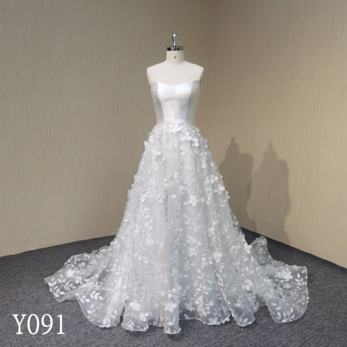 Y091 Mikado A-line Lace Floral Bridal Wedding Dresses