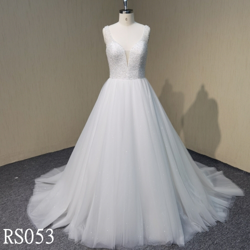 RS053 A-line Bridal Wedding Dresse with beaded Made in Guangdong Suppliers