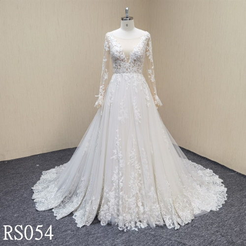 RS054 A-line Bridal Wedding Dresse with Applique Made in Guangdong Suppliers