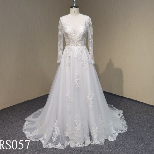 RS057 A-line Loog Sleeve Wedding Dresses with Applique Made in China