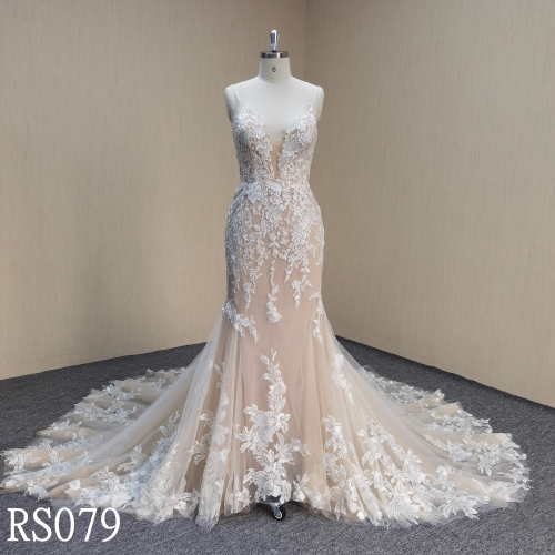 RS079 Lace V-Neck Mermaid Bridal Gown Sexy Made in China