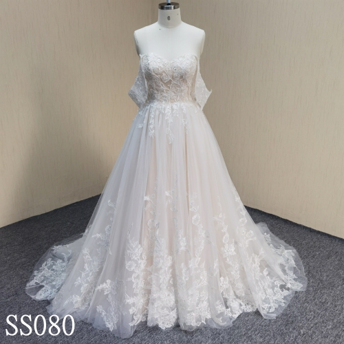 RS080 A-line Tulle Applique Bridal Wedding Dresses Sweetheart neckline Wedding Dress