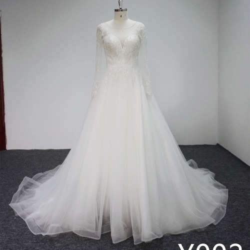 Y002 Sequins Loog Sleeve Bridal Gowns with Tassel Wedding Dress