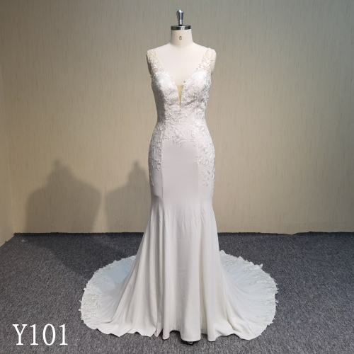 Y111 Long Sleeve Strapless Belted Beaded Mermaid Wedding Dress