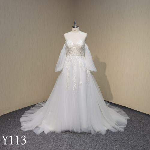 Y113 Lace Sparkling Sweetheart Neckline A-line Bridal Gown