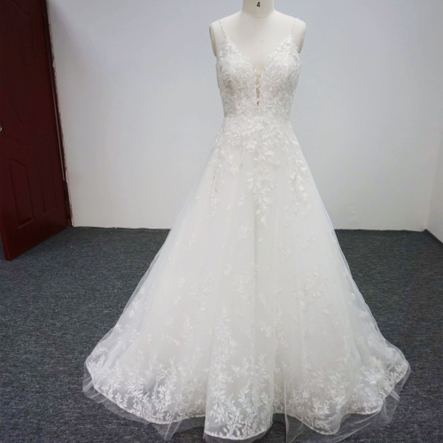 Y011 Bridal Gowns with train Wedding Dress V-neck Dress made in China