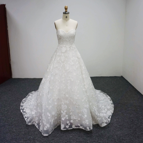 Y015 Sequins Bridal Gowns with applique Wedding Dress Strapless Dress Made in China