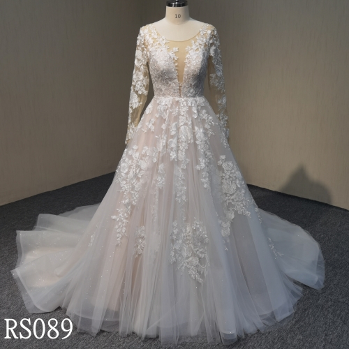 RS089 Long Sleeve A-line Lace Bridal Wedding Dresses Made In China
