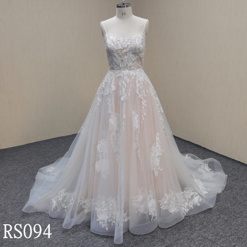 RS094 A Line Lace flowers Wedding Gowns with Strap Wedding Dress