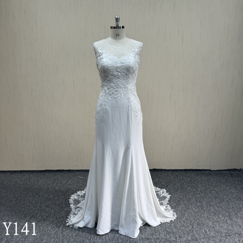 Y141 Lace Mermaid Wedding Dresses with Applique Detachable sleeves made in China