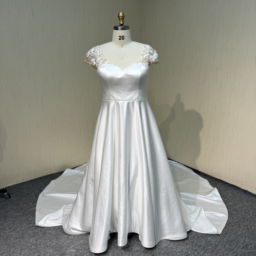 Y150 Satin A-line Off Short Sleeves Wedding Dresses made in China