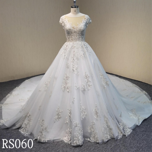 RS060  Ivory and silver lace wedding dress ball gown for wedding