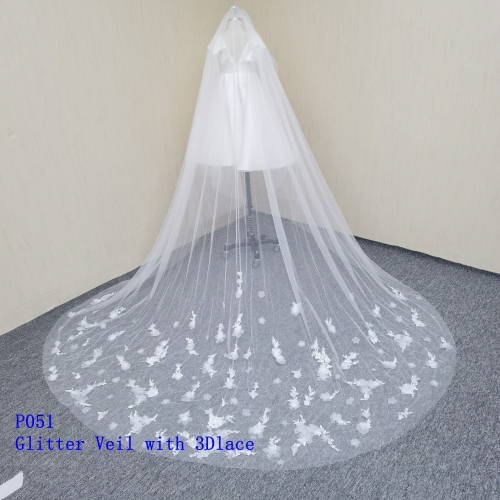 P051 Glitter tulle with 3D lace
